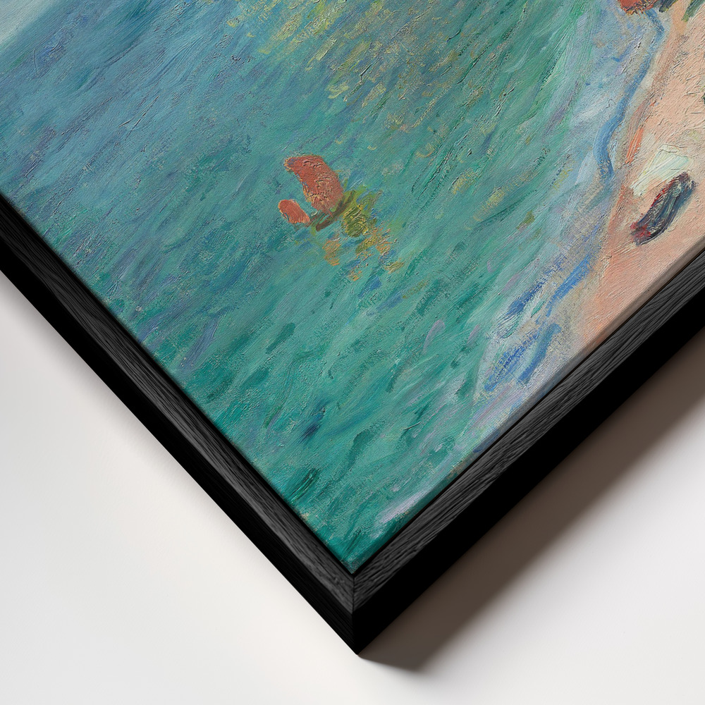 Canvas schilderi - The Beach and the Falaise D'amont (1885) By Claude Monet. frame close-up - zwart frame