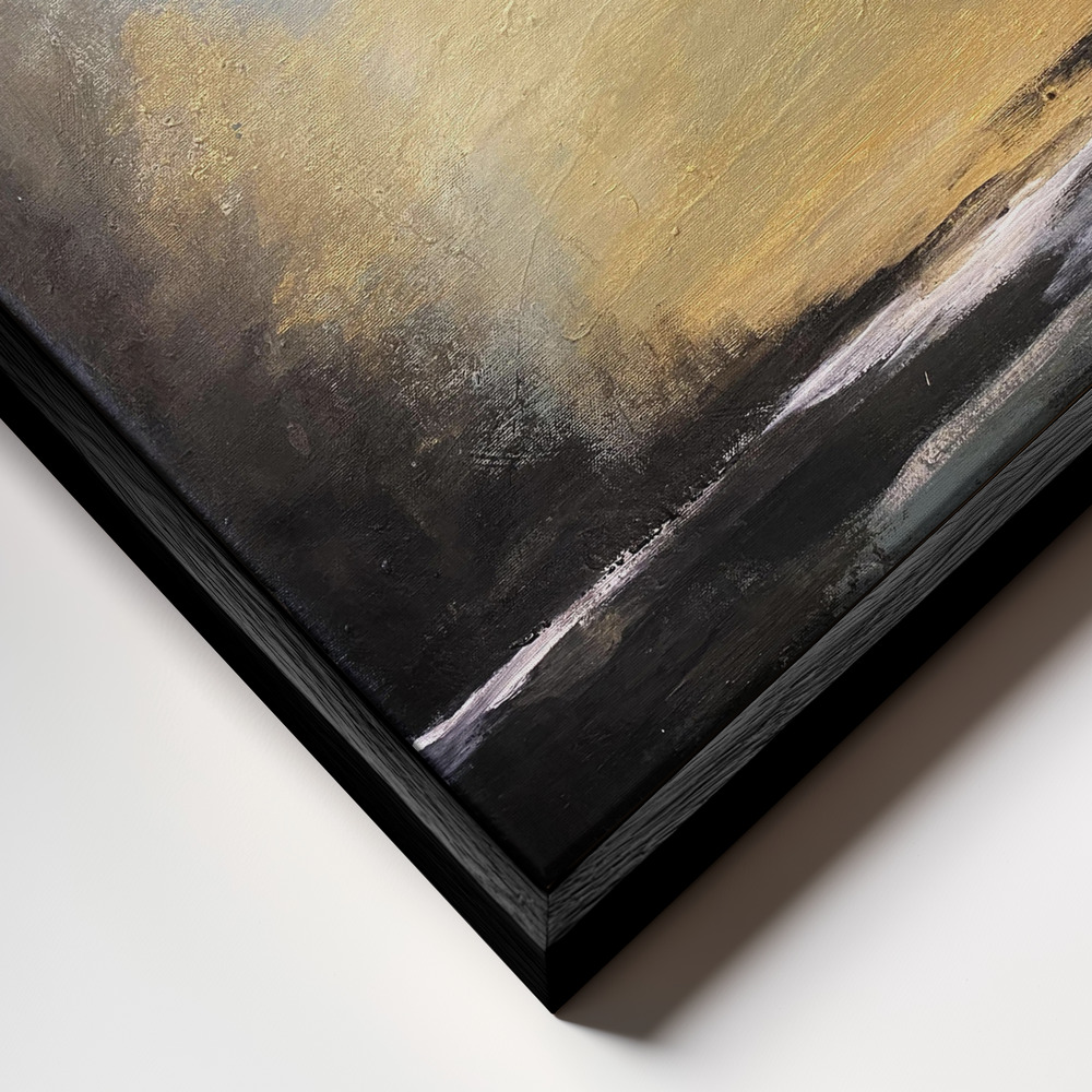 Canvas print - Serene Sunset Over a Tranquil Horizon frame close up - black frame