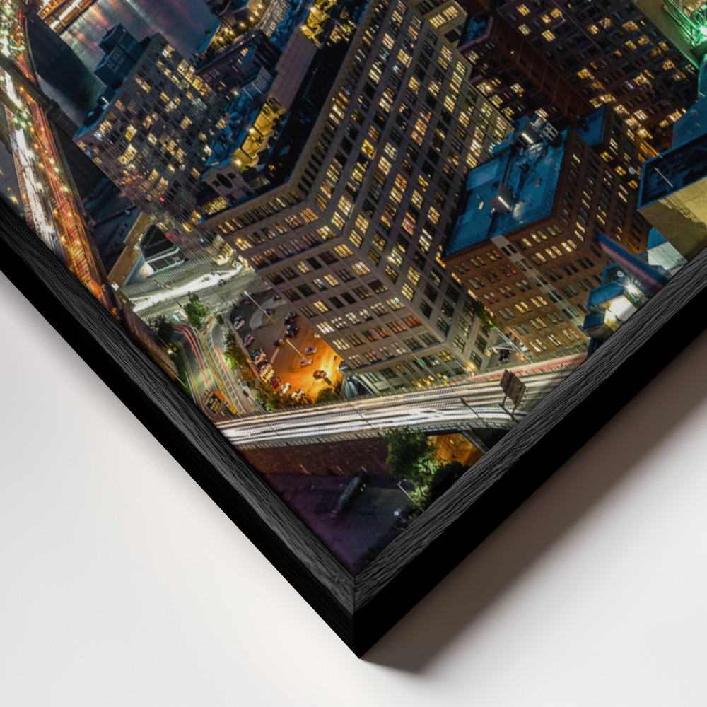 Canvas schilderi - Manhattan skyline during beautiful sunset frame close-up - zwart frame