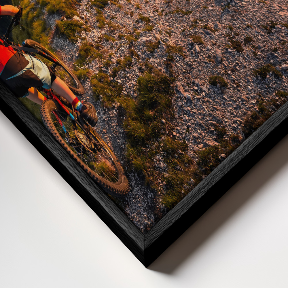 Canvas schilderi - Riding ridge singletrack frame close-up - zwart frame