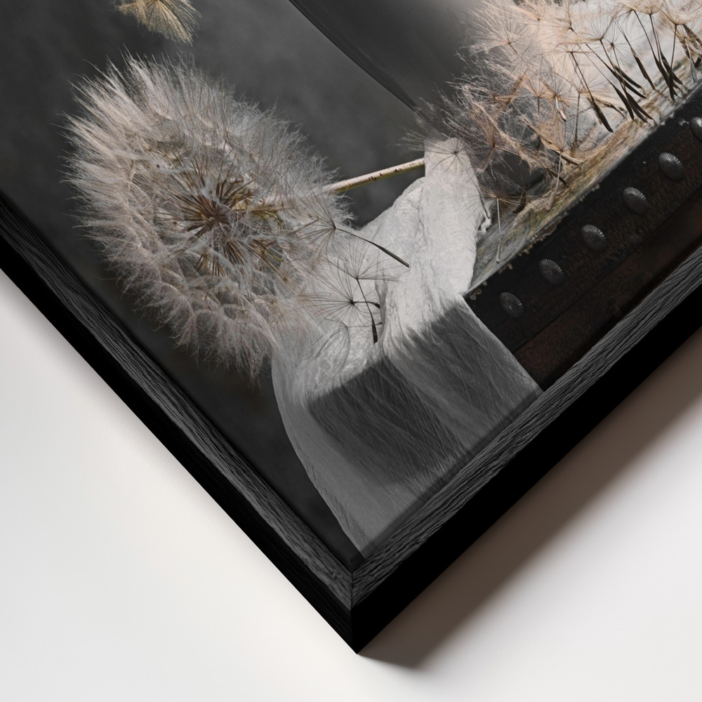 Toile - Dandelion Seed Pod cadre en gros plan - cadre noir