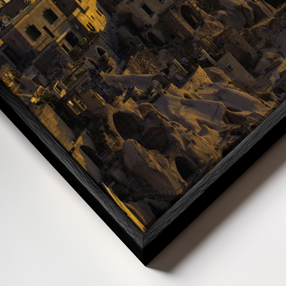 Canvas schilderi - Sunrise over Cappadocia frame close-up - zwart frame