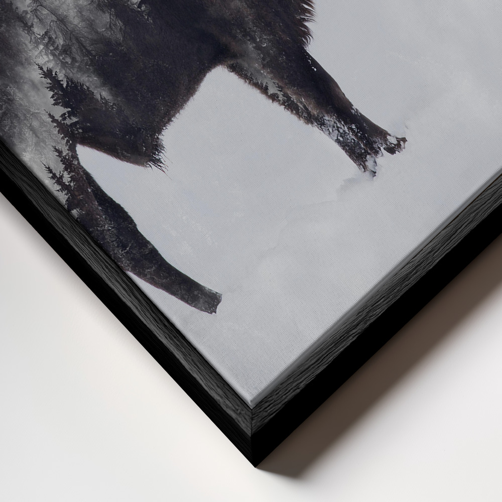 Canvas schilderi - Bison - Double Exposure frame close-up - zwart frame