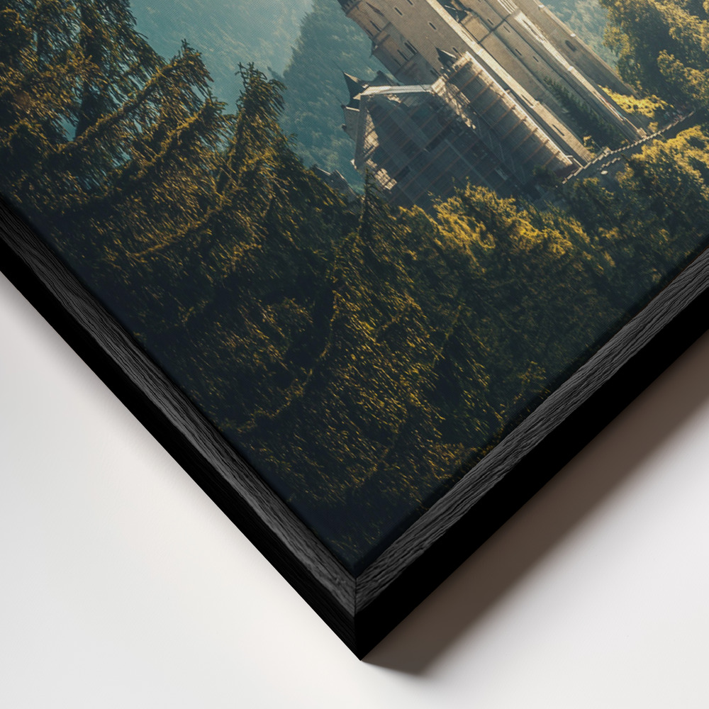 Canvas print - Neuschwanstein Castle frame close up - black frame