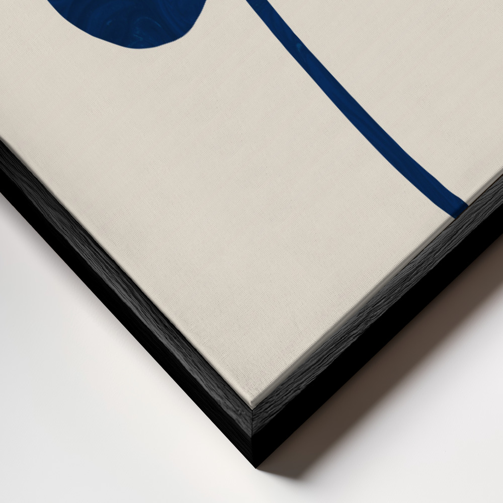 Lærred - Monstera Marble Blue ramme nærbillede - sort ramme