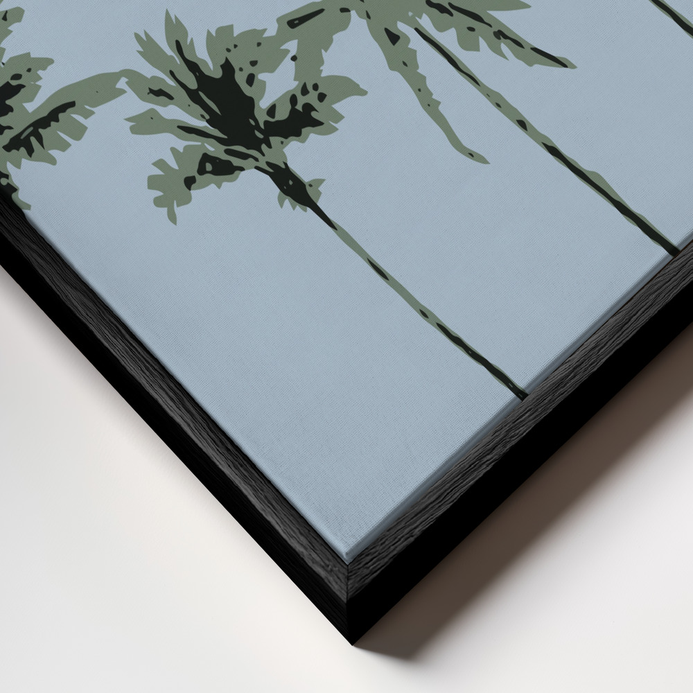 Canvas schilderi - Palms Blue frame close-up - zwart frame