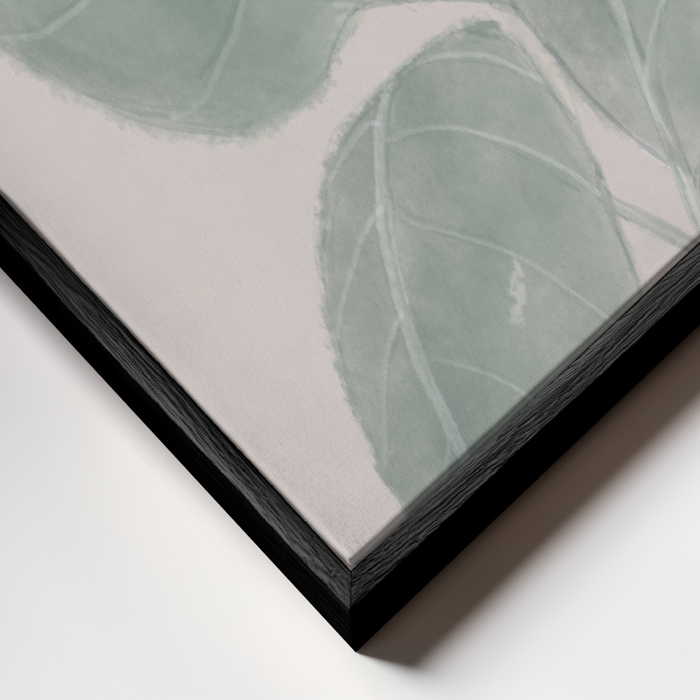 Canvas schilderi - Leaves Watercolor frame close-up - zwart frame