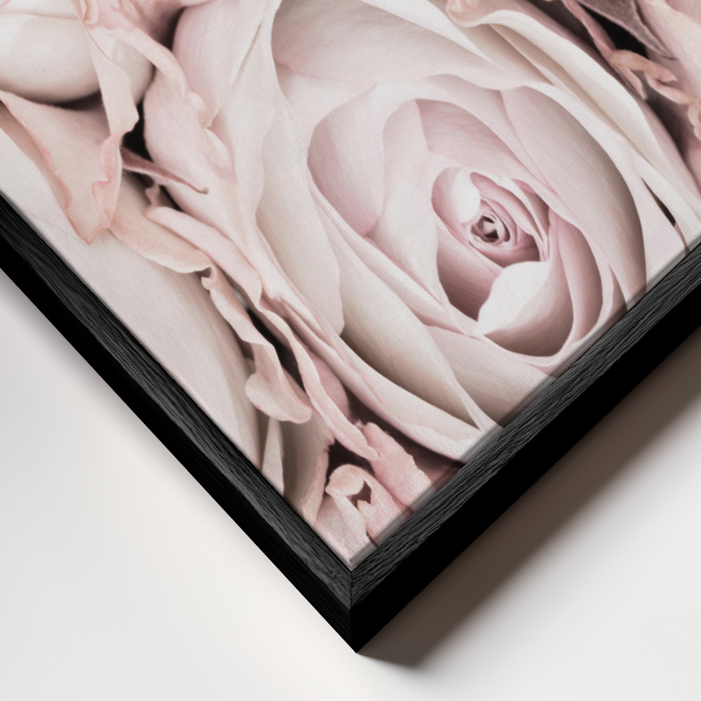 Canvas print - Pink Roses No 01 frame close up - black frame