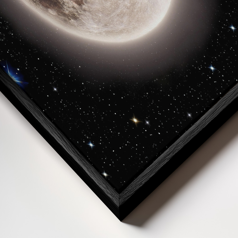 Toile - Glowing Emerald Moon With Starry Sky cadre en gros plan - cadre noir