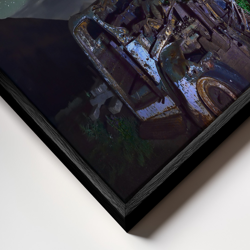 Toile - Milky Way over Rusted Truck cadre en gros plan - cadre noir