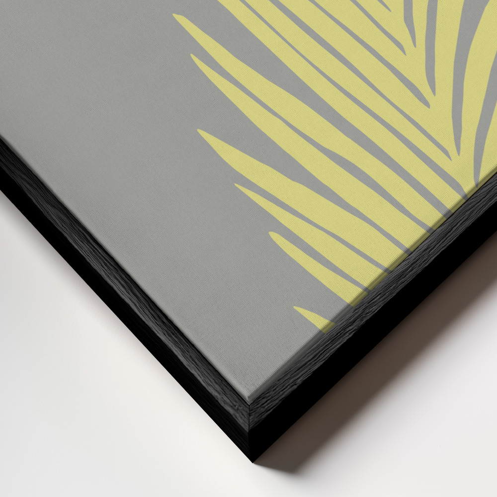 Canvas schilderi - Palm Leaf Yellow frame close-up - zwart frame