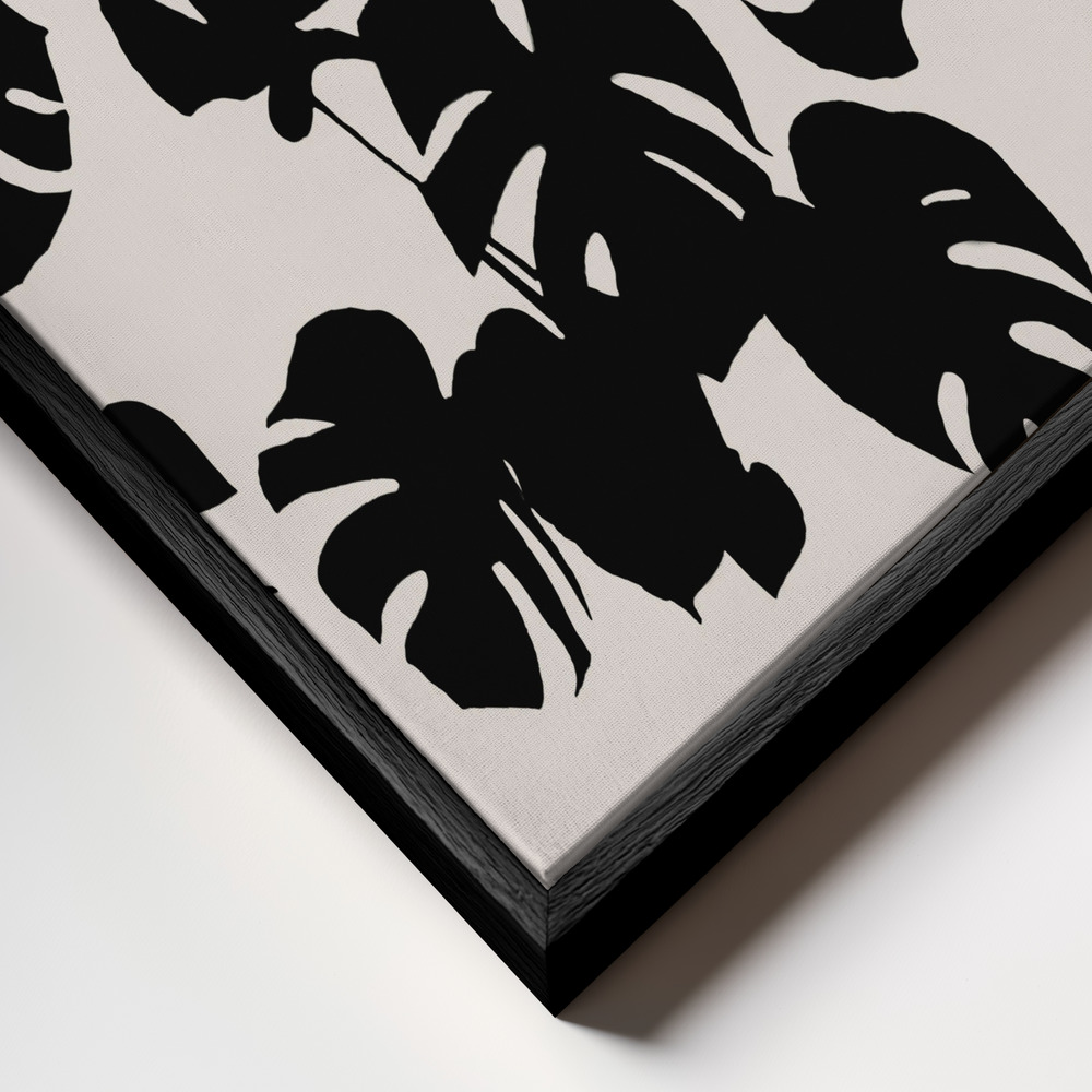 Canvas print - Monstera Leaves Black frame close up - black frame