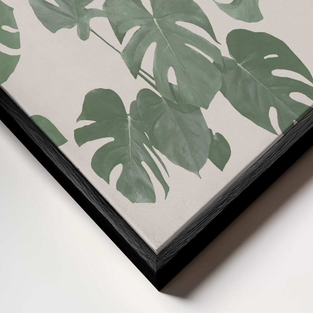 Canvas schilderi - Monstera Leaves frame close-up - zwart frame