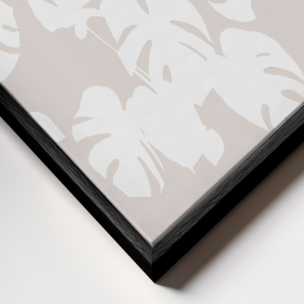 Canvas schilderi - Monstera Leaves White frame close-up - zwart frame