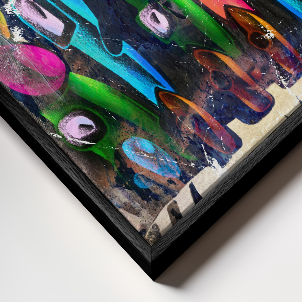 Canvas schilderi - The moon is awake in the city frame close-up - zwart frame