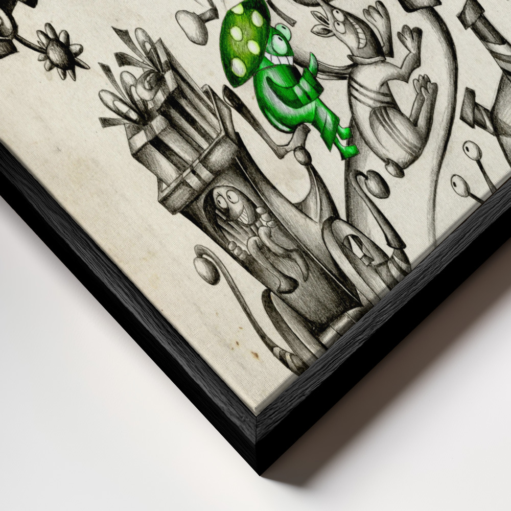 Canvas schilderi - A gray mushroom cabbie No. 2 frame close-up - zwart frame