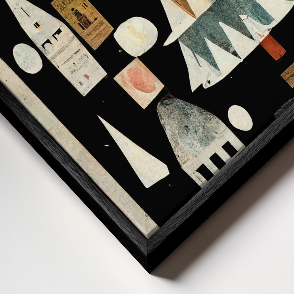 Canvastavla A Paper Village At Night - Tavla ram närbild - svart ram