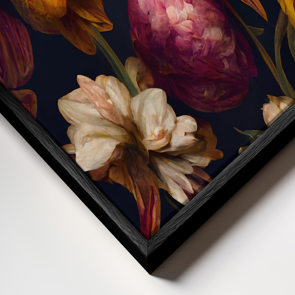 Canvas print - Romantic Flowers frame close up - black frame
