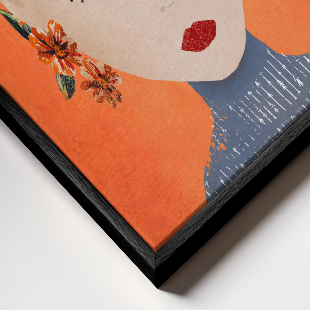 Canvas print - Frida (Orange Version) frame close up - black frame