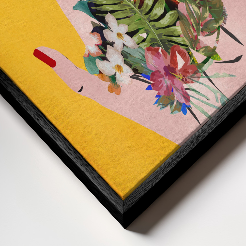 Canvas print - Frida`s Hand`s (Yellow Version) frame close up - black frame