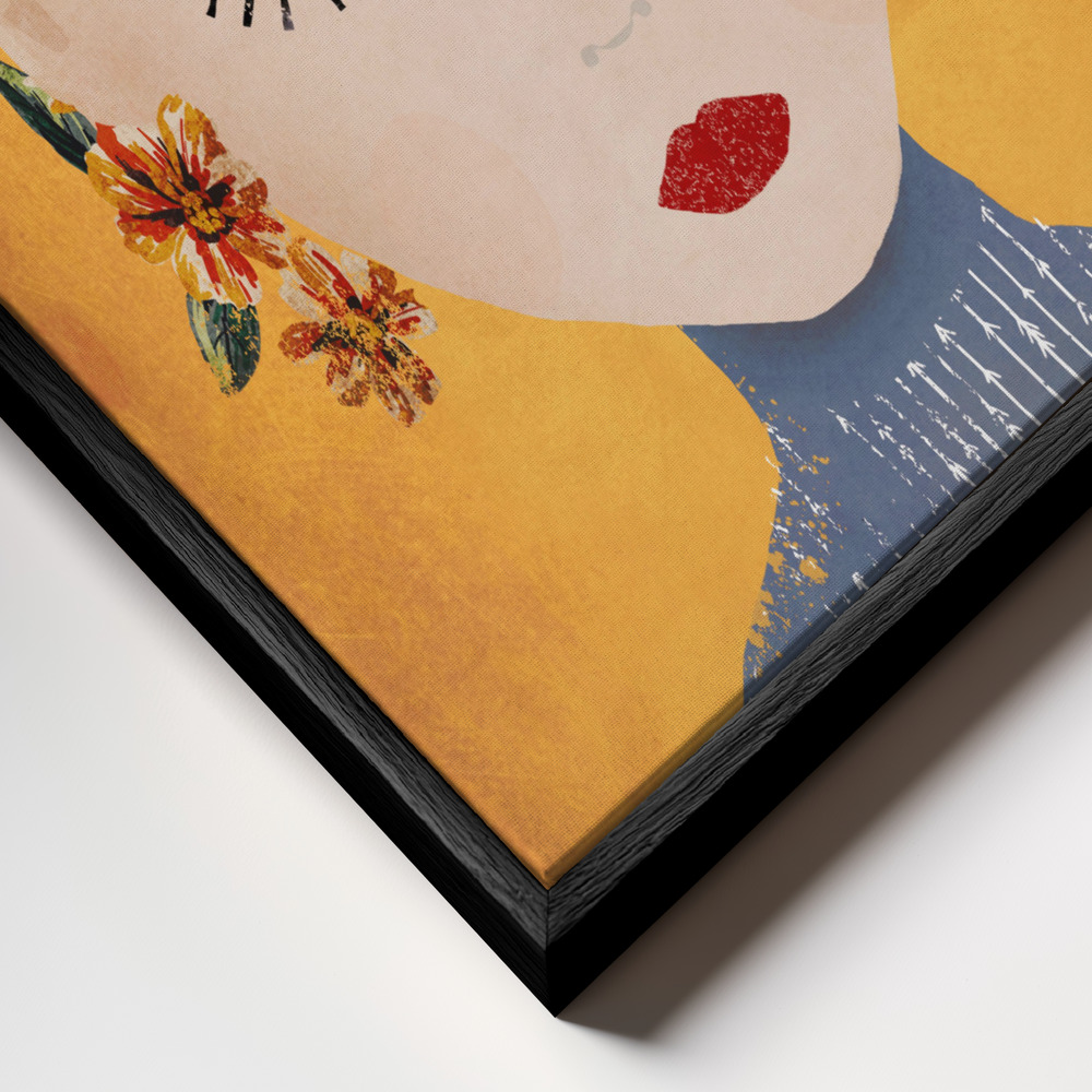 Canvas schilderi - Frida (Yellow Version) frame close-up - zwart frame