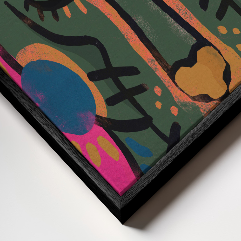 Canvas print - Tiger (Colored Version) frame close up - black frame