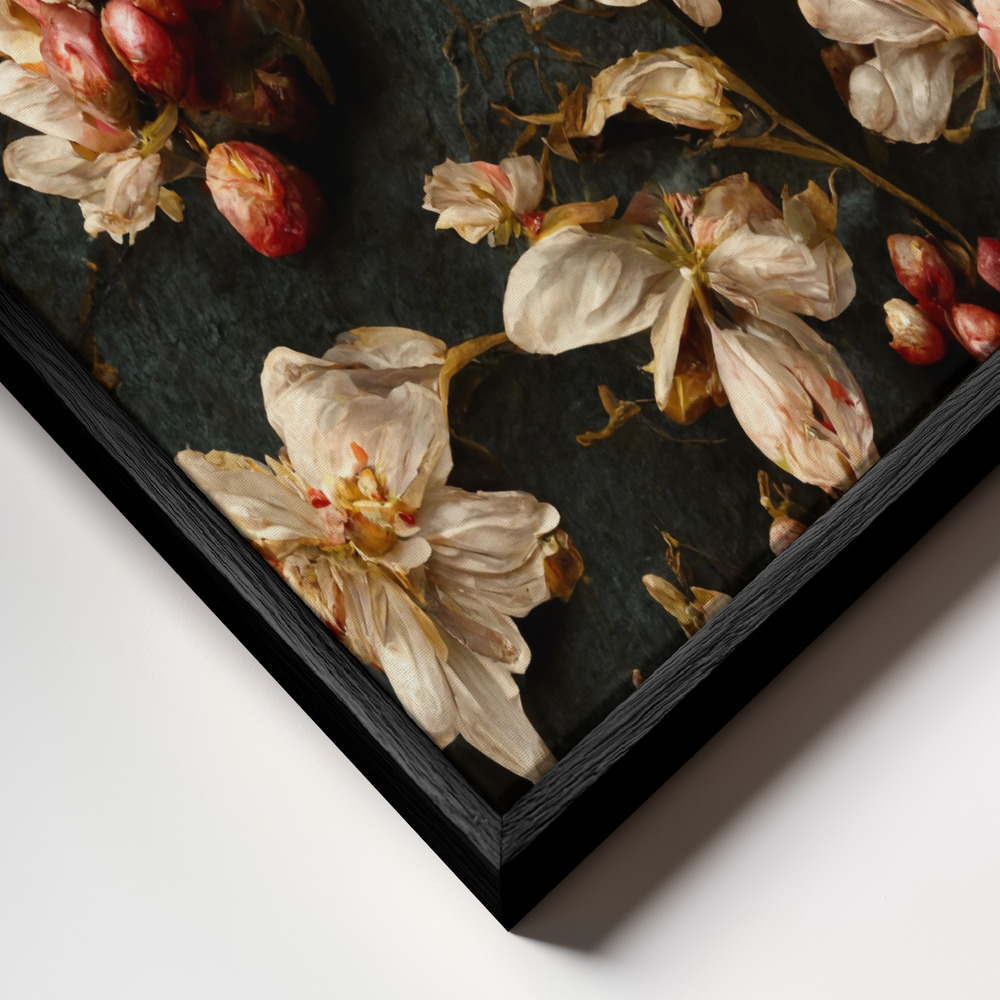 Lienzo - Trail Roses primer plano del marco - marco negro