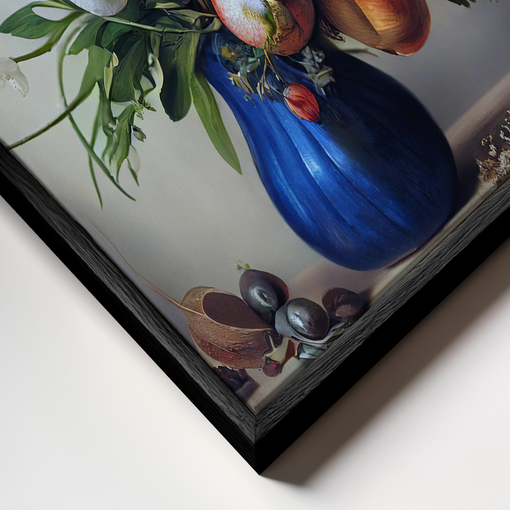 Canvas print - Flower Bouquet With Blue Vase frame close up - black frame