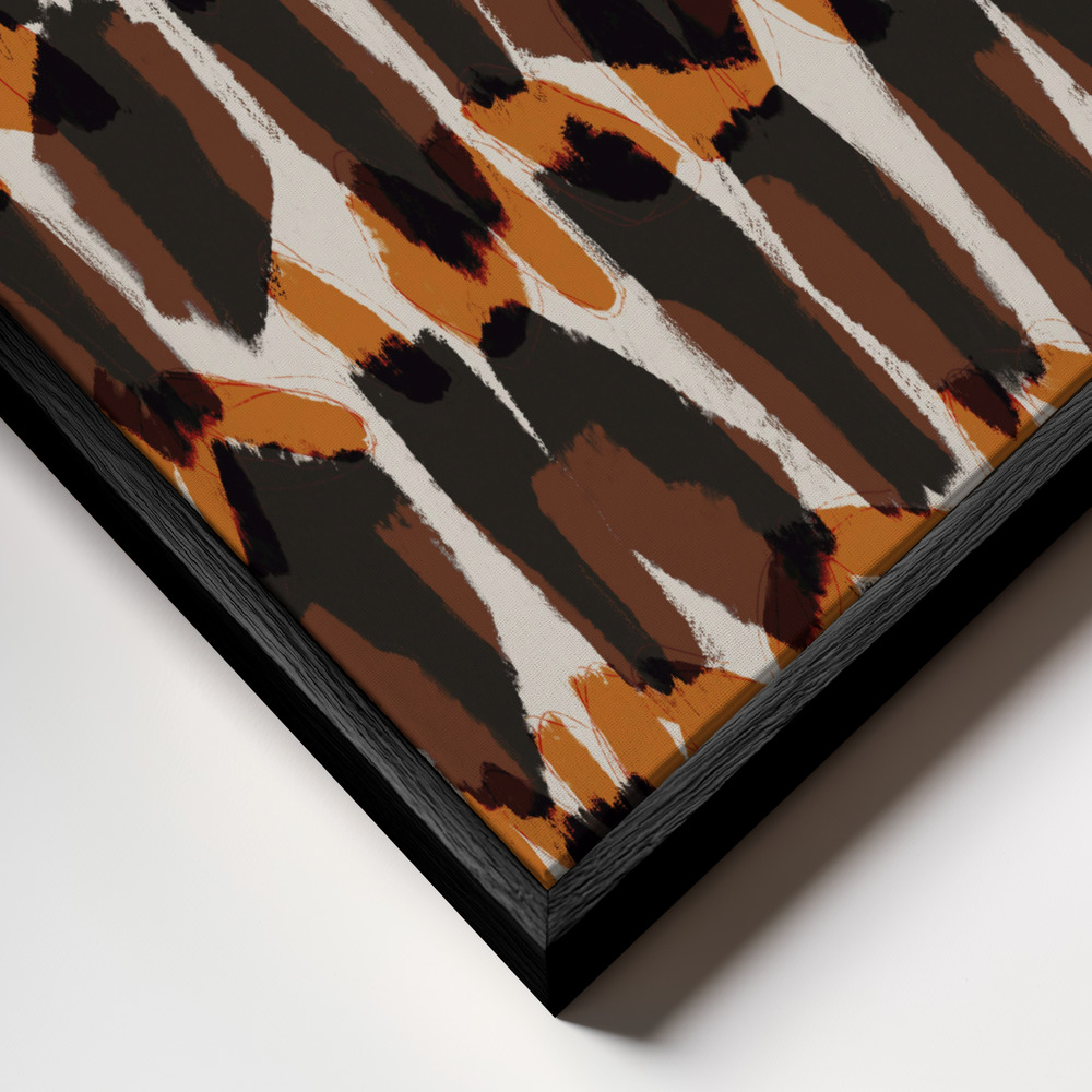 Canvas print - Brown Orange Brush Strokes frame close up - black frame
