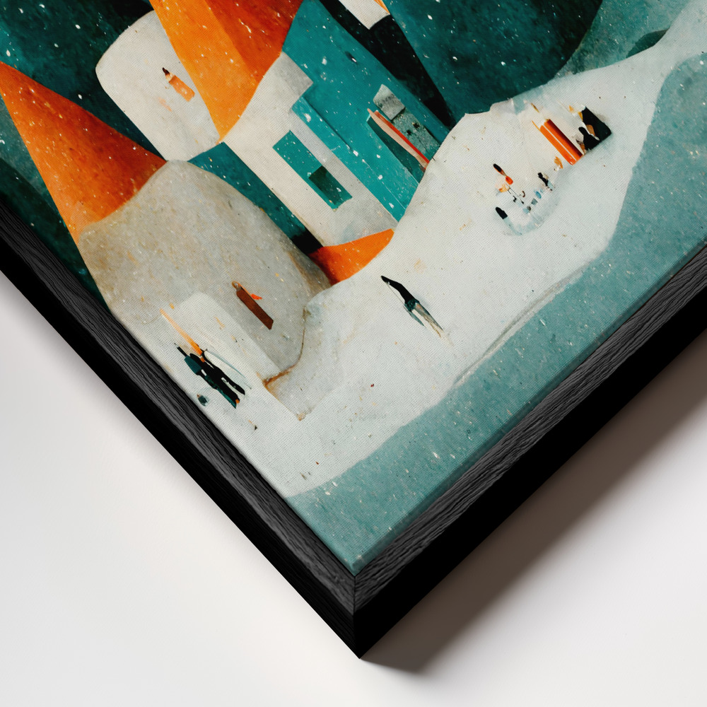 Toile - Cute Paper Village cadre en gros plan - cadre noir
