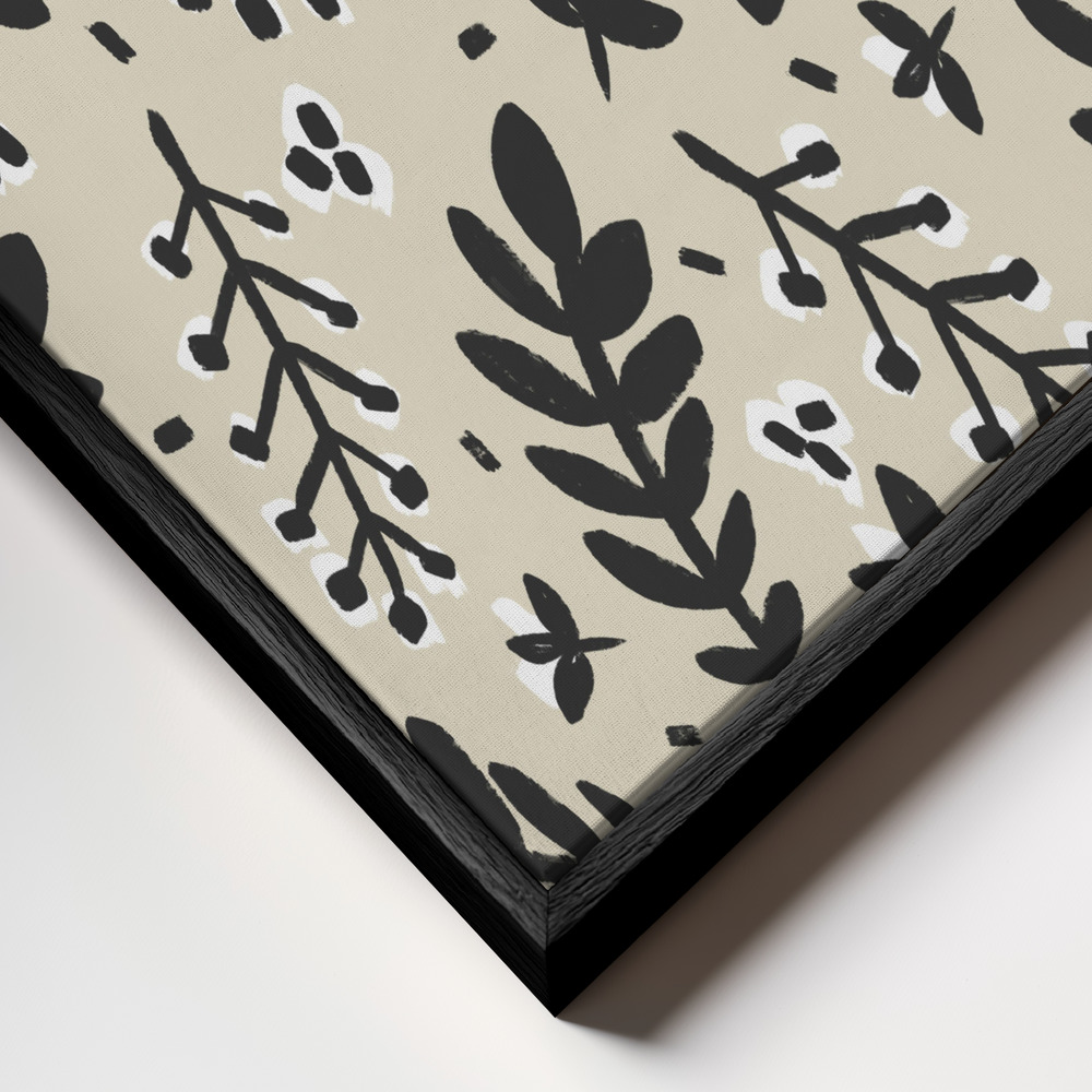 Canvas print - Branches on Beige Background Square frame close up - black frame