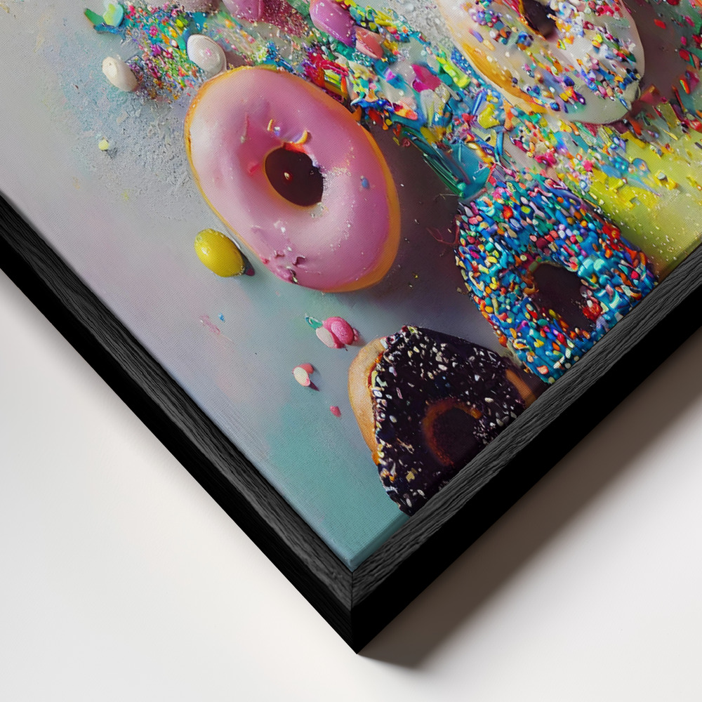 Canvas print - Delicious Donuts frame close up - black frame