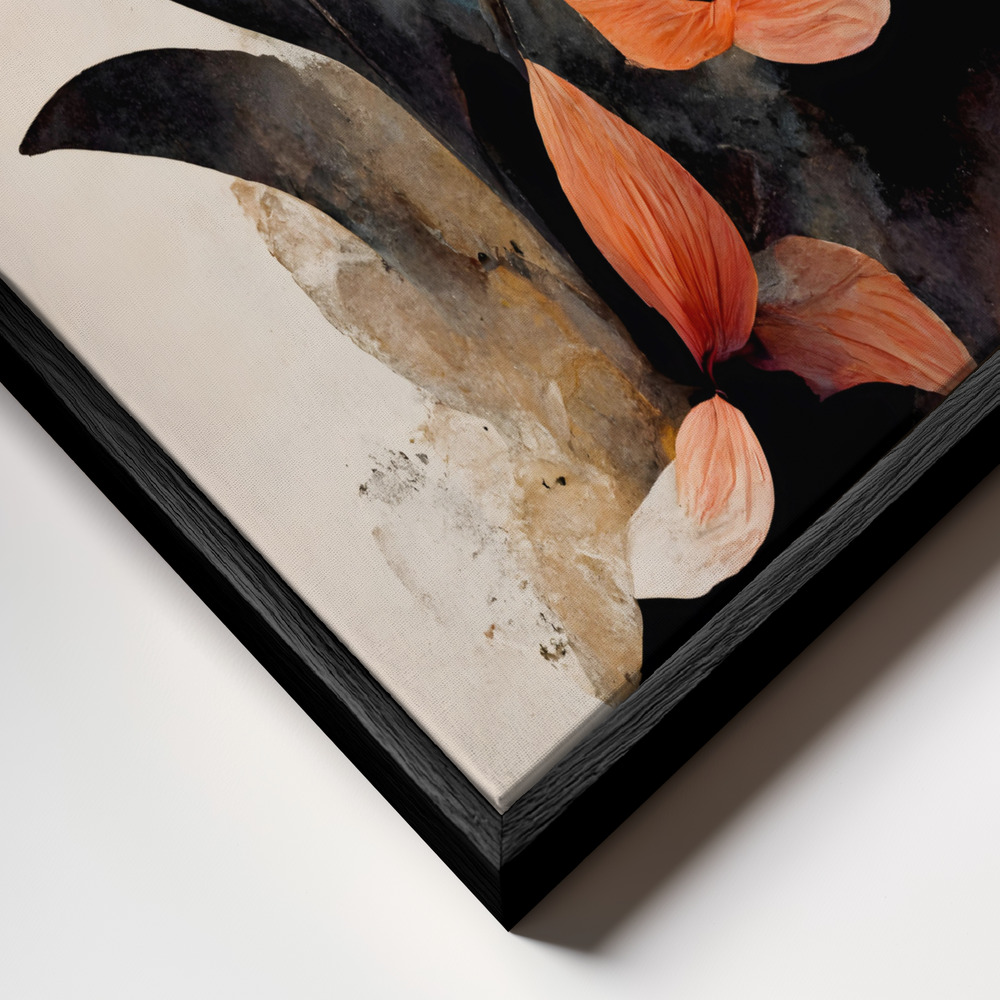 Lienzo - Coral Flowers primer plano del marco - marco negro