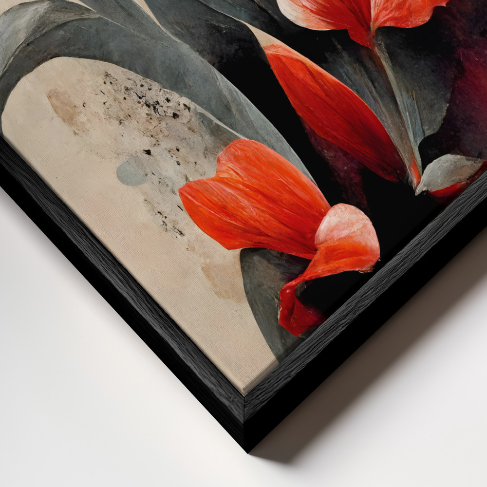 Canvas print - Red Tulips frame close up - black frame