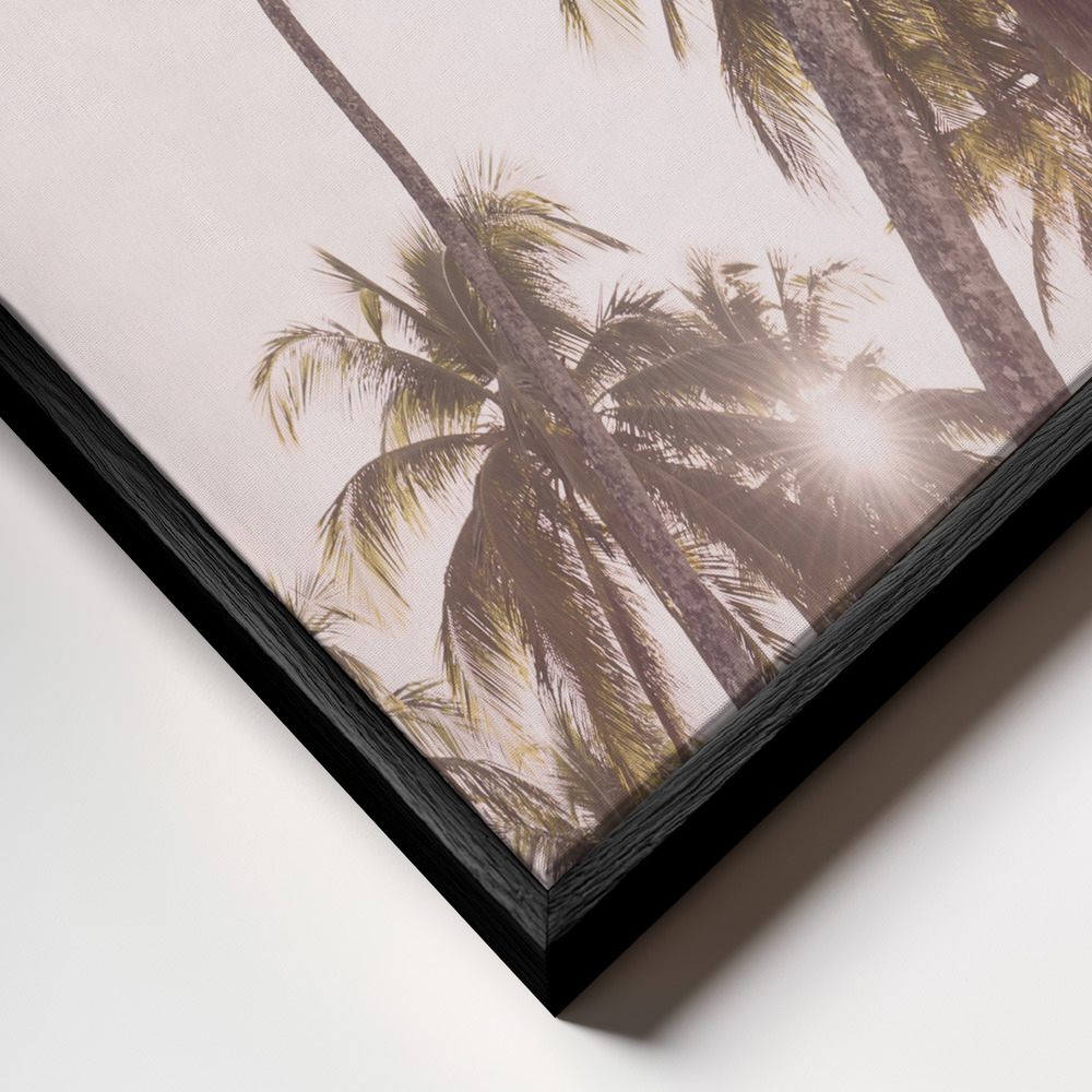 Obraz na płótnie - Blush Palm Trees zbliżenie ramki - czarna ramka