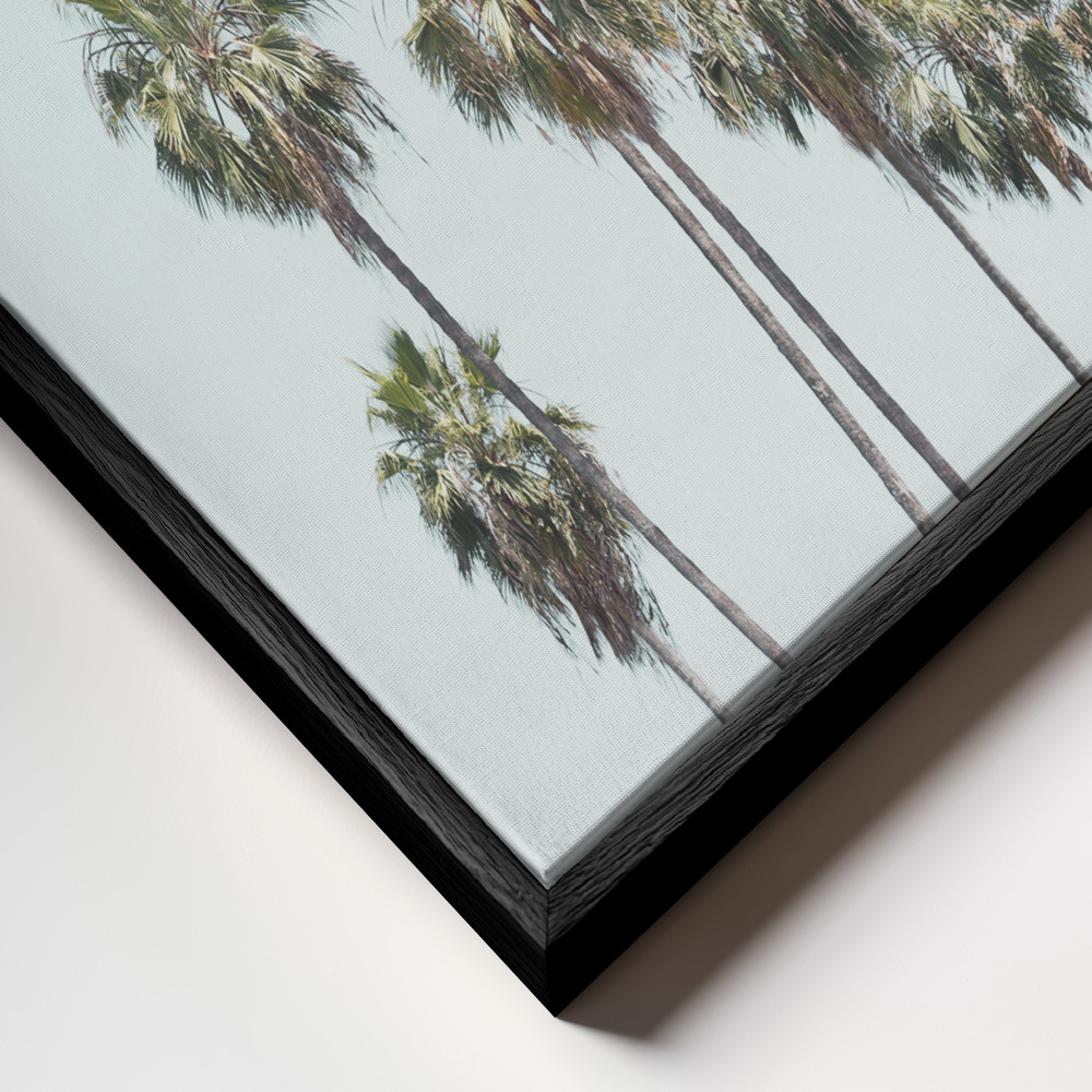 Canvas schilderi - Blue Palm Trees frame close-up - zwart frame