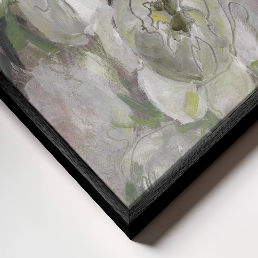 Canvas schilderi - Sady painterly florals in green frame close-up - zwart frame