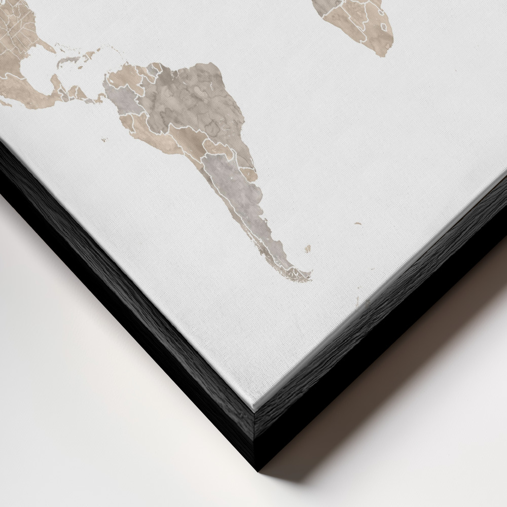 Canvas print - Abey world map no labels frame close up - black frame