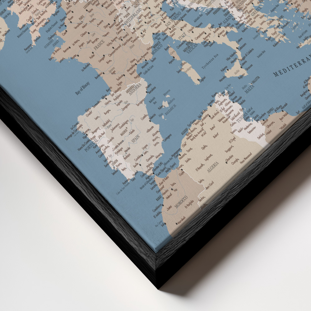 Canvas schilderi - Amias detailed map of Europe frame close-up - zwart frame