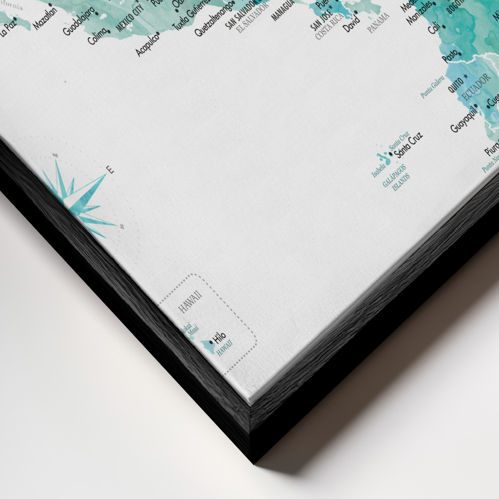 Canvas schilderi - Aquamarine map of USA and Mexico frame close-up - zwart frame