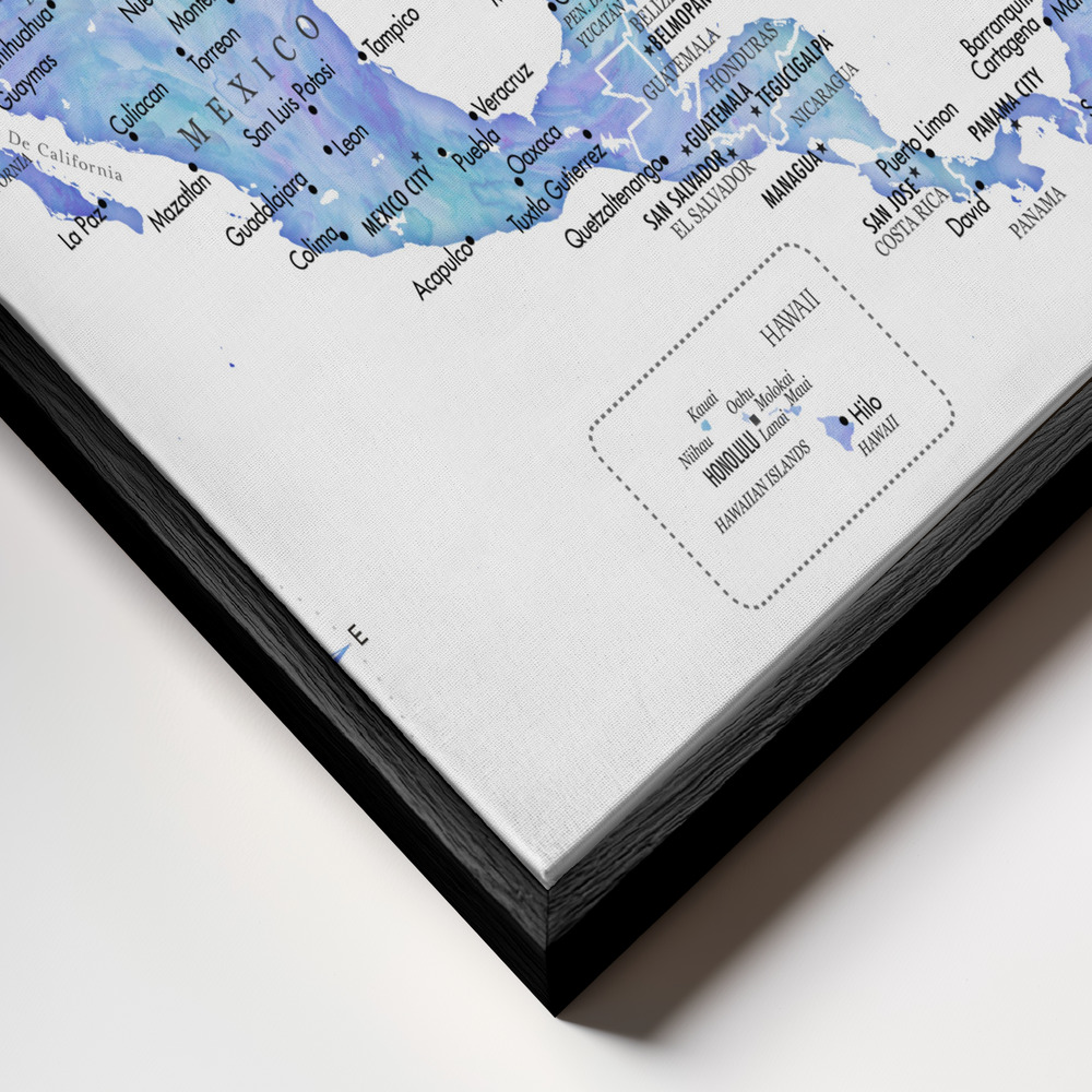 Obraz na płótnie - Blue map of USA and the Caribbean sea zbliżenie ramki - czarna ramka