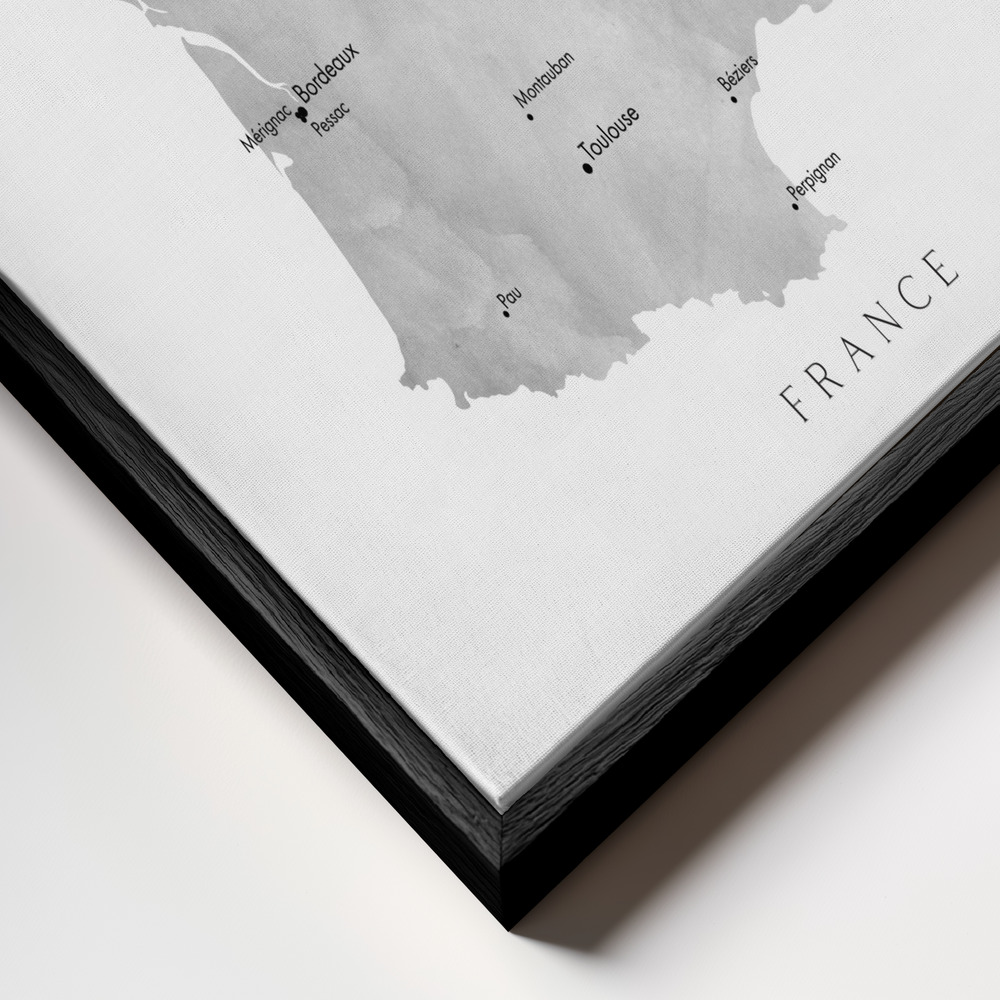 Leinwandbild - Gray map of France rahmen Nahaufnahme - schwarzer Rahmen
