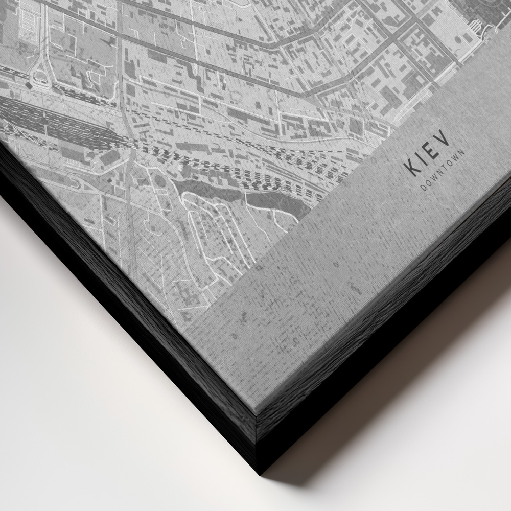 Canvas schilderi - Gray map of Kiev downtown (pre-war) frame close-up - zwart frame