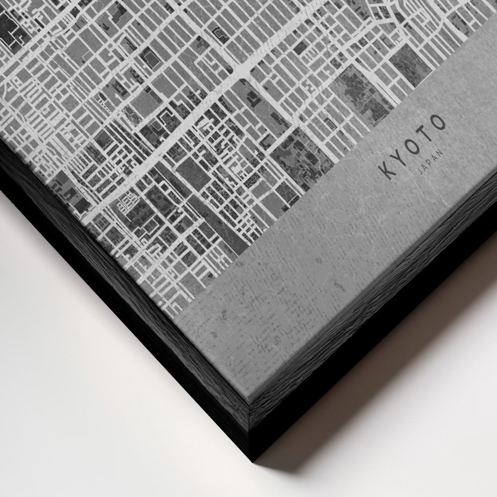Obraz na płótnie - Gray map of Kyoto zbliżenie ramki - czarna ramka