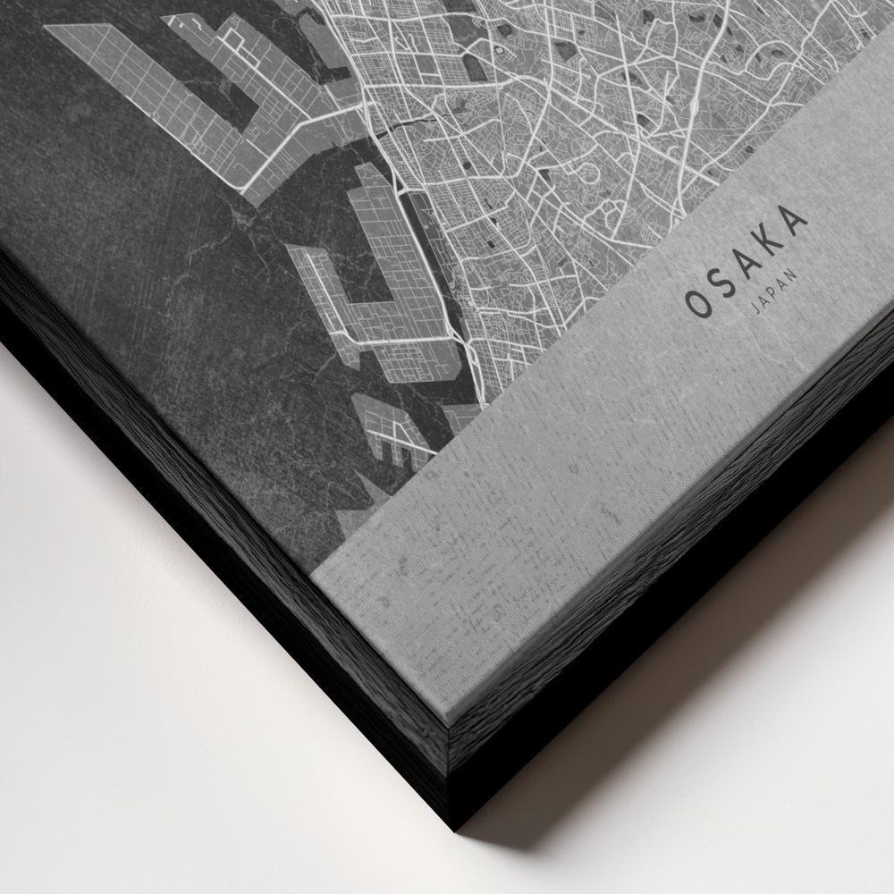 Canvas schilderi - Gray map of Osaka frame close-up - zwart frame
