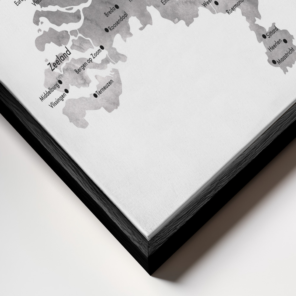 Leinwandbild - Gray map of the Netherlands rahmen Nahaufnahme - schwarzer Rahmen