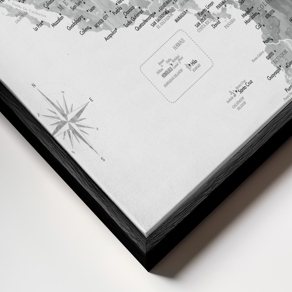 Obraz na płótnie - Gray map of USA and the Caribbean sea zbliżenie ramki - czarna ramka