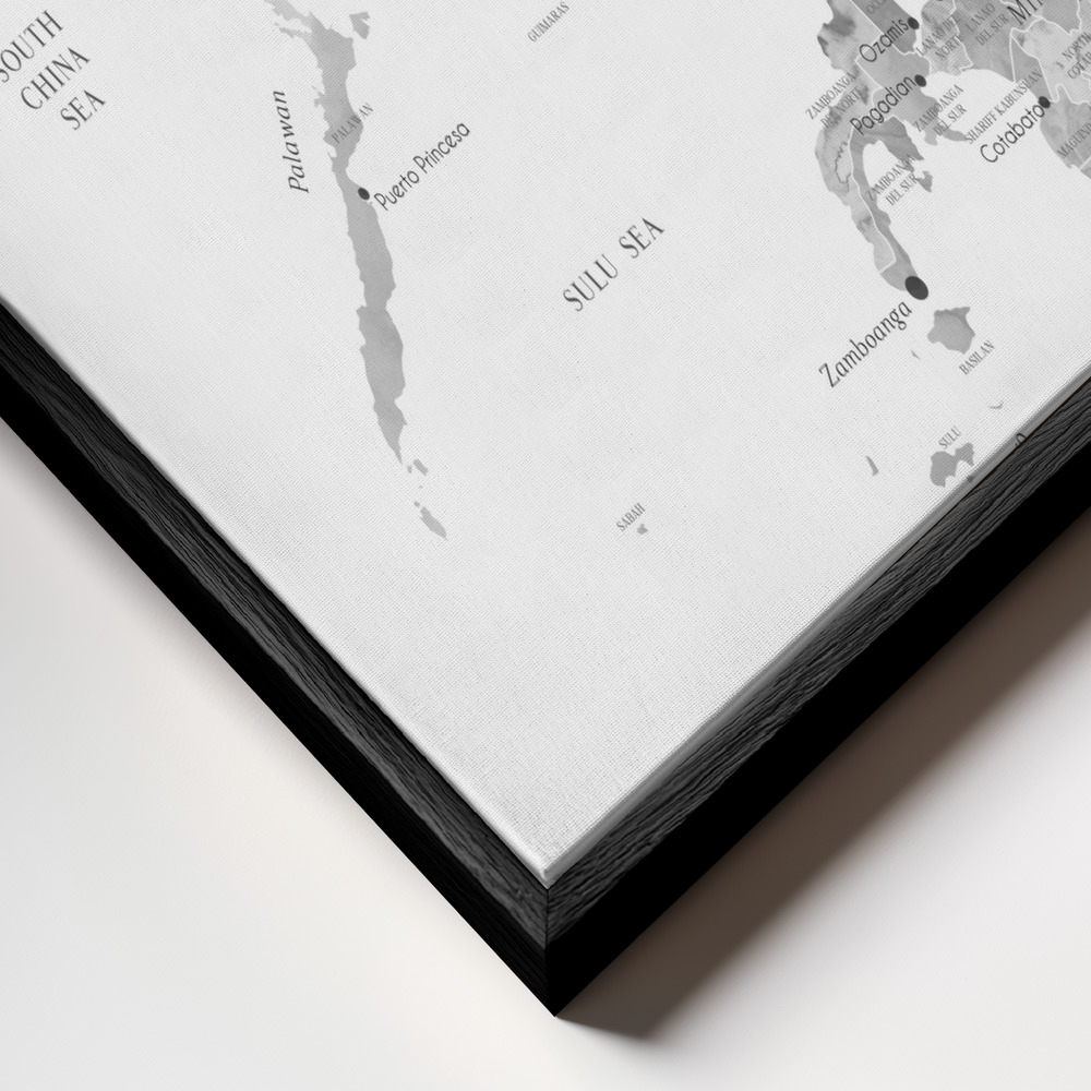 Canvas schilderi - Gray watercolor map of Philippines frame close-up - zwart frame