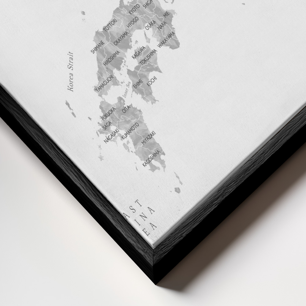 Toile - Gray watercorlor map of Japan cadre en gros plan - cadre noir