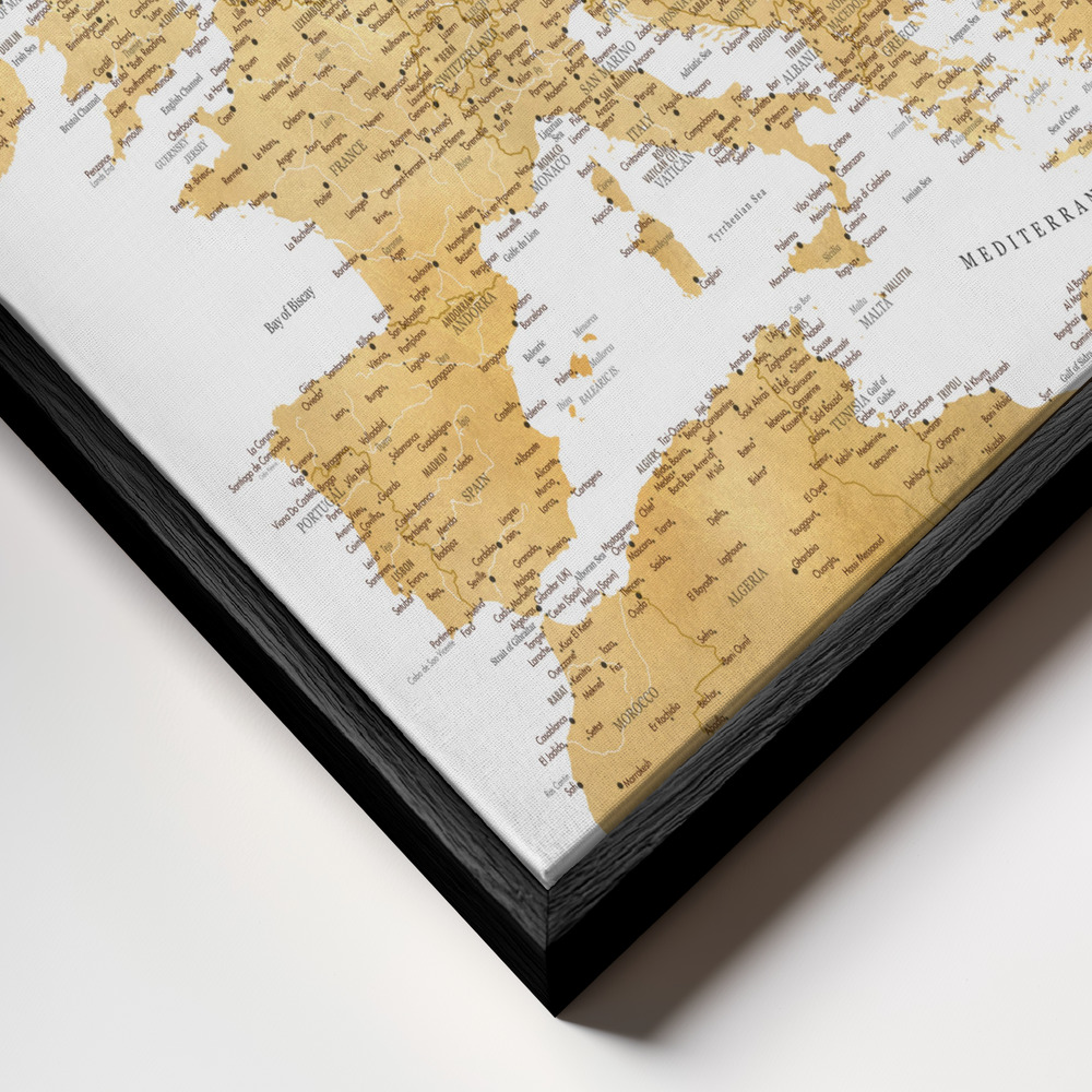 Toile - Golden detailed map of Europe cadre en gros plan - cadre noir